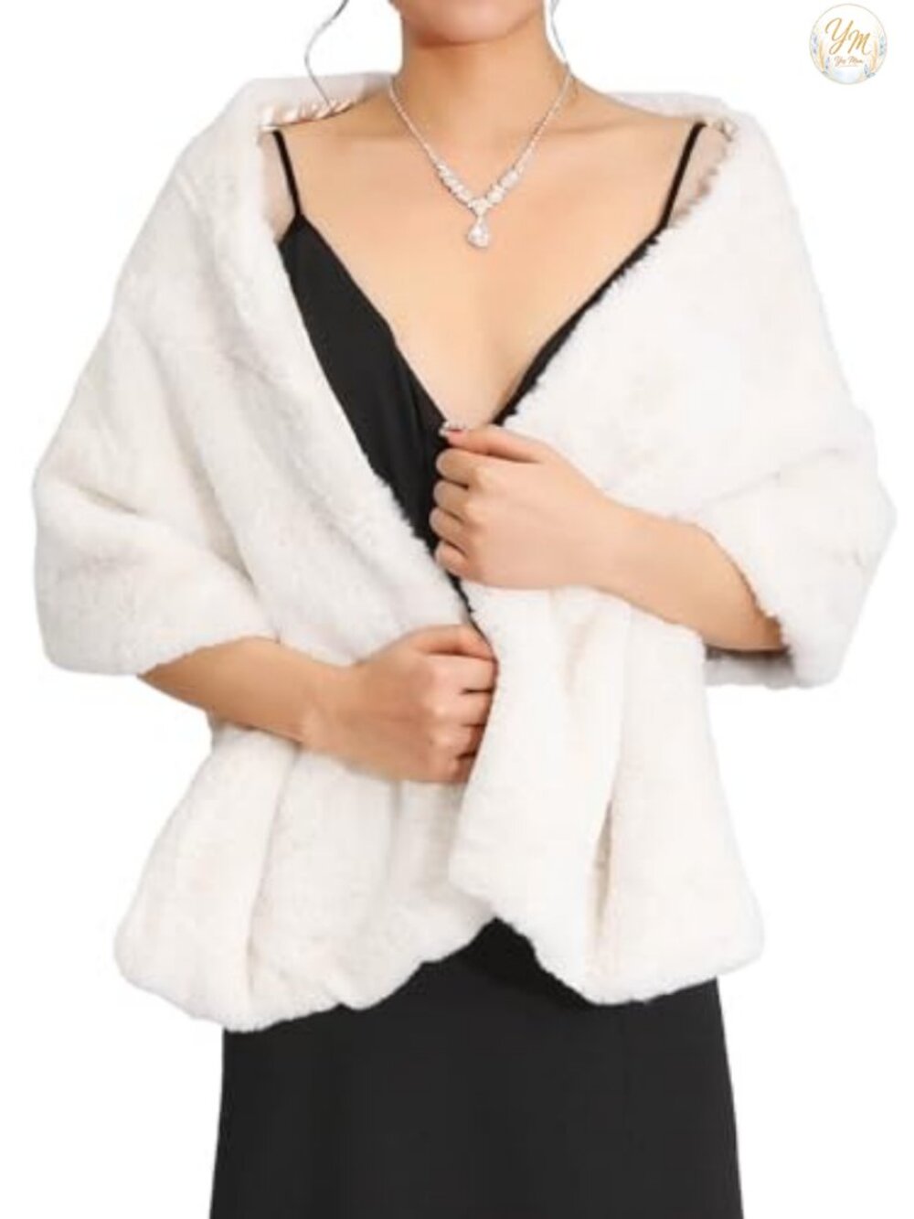 Faux Fur Wedding Wrap Shawl Bridal Stole with Clasp & Brooch